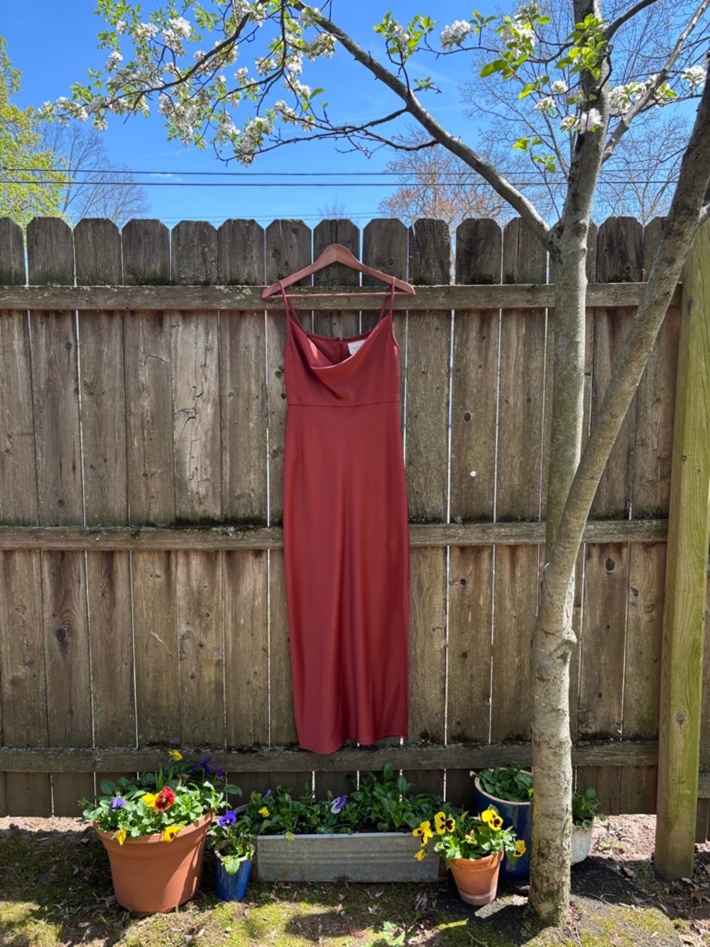 BHLDN Cali Satin Charmeuse Midi Dress (Cowl-Neck) in Cinnamon